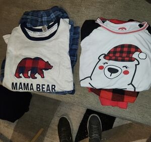 Mama Bear Pajama Set - White and Blue